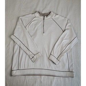 Tommy Bahama 1/4 Zip Pullover Mens 2XL Beige Brown Reversible Logo Casual Preppy